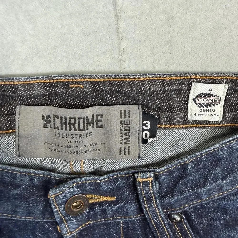 Chrome Industries Jeans Mens 30x33 Blue Dark Wash Slim USA Made A Code Denim